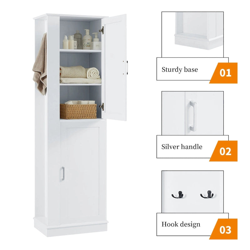Armario alto de almacenamiento para baño con gancho y estante ajustable