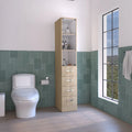 Modern Linen Cabinet for Bathroom, Three Shelves,Four Drawers -Light Pine/White