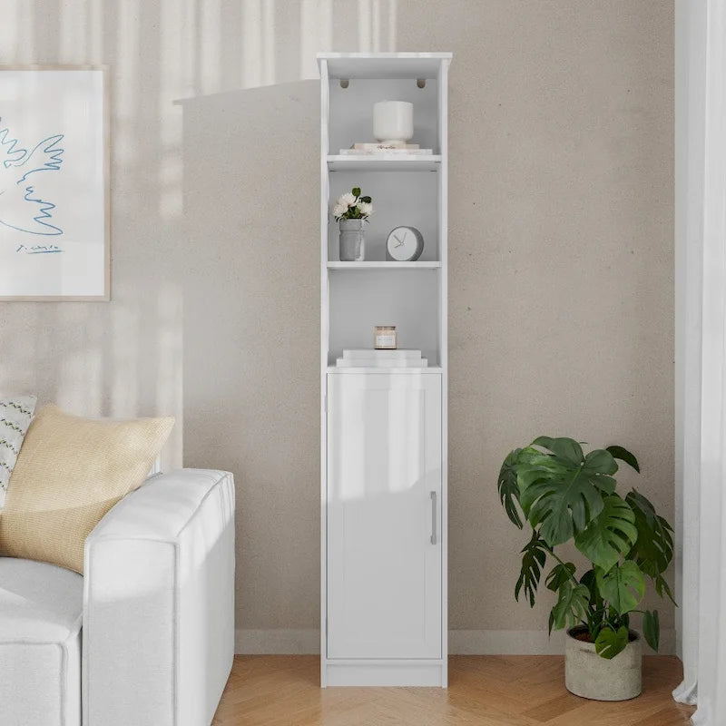 Colonna portabiancheria moderna autoportante con ripiani e anta a chiusura magnetica