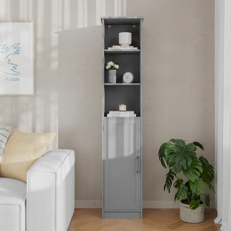 Torre de ropa de cama moderna independiente, con estantes y puerta de cierre magnético